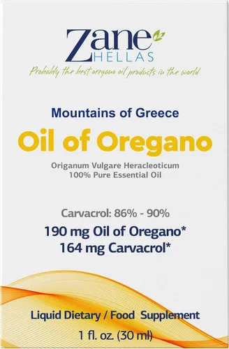 Vista 2 de Zane Hellas 190 mg de aceite de orégano-164 mg de carvacrol por porción-4 gotas diarias. Aceite de orégano 100% griego sin diluir. 86%-90% Carvacrol