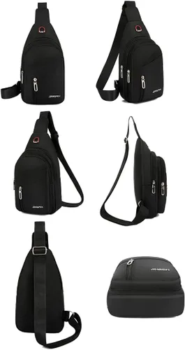 Vista 2 de Yerchic Bolsa pequeña para hombre bandolera de una correa casual con agujero para auriculares para viajes deportes al aire libre Negro S Tendencia