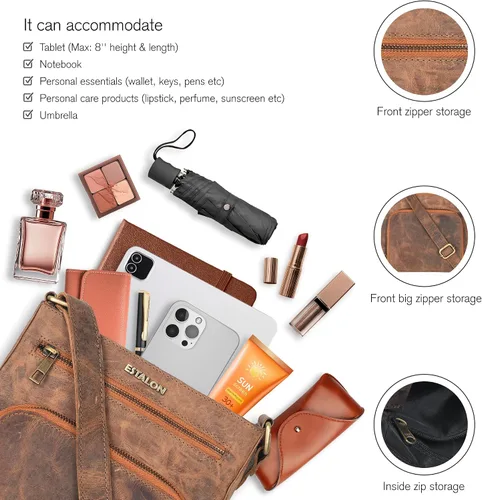 Vista 3 de ESTALON Bolsos cruzados de cuero para mujer - Bolsos cruzados de moda - Bolso cruzado de cuero para mujer - Bolso bandolera para mujer