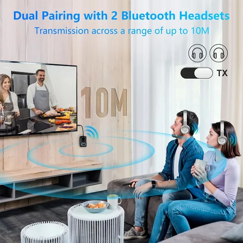 Vista 12 de Adaptador de transmisor Bluetooth 5.3 para avión Receptor transmisor de audio inalámbrico Bluetooth 2 en 1 para conectores auxiliares de 0.138 in