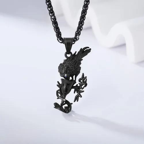 Vista 36 de YAMI Collar de alas angulares para hombre, ángel de la guarda, dragón, cuervo, pulpo, collar de anime, collar de acero inoxidable 316