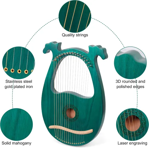 Vista 4 de Arpa de lira 16 cuerdas de metal con llave de afinación instrumentos de arpa, arpa de lira es una buena opción para los amantes de la música
