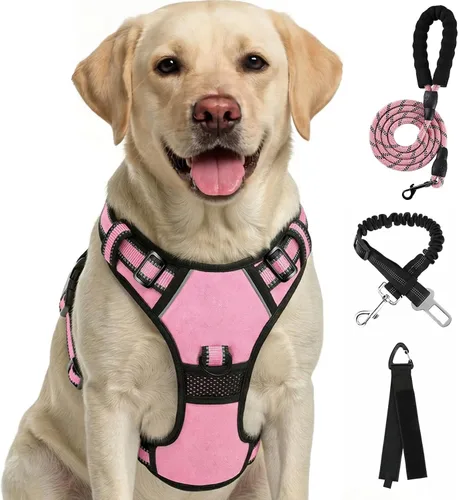 Vista 19 de FURRYFECTION Arnés a cuadros para perros pequeños, chaleco reflectante ajustable sin tirones para mascotas con clip frontal, correa, asa de fácil