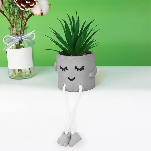 Vista 2 de Zerzsy - Suculentas artificiales en macetas de cemento con patas colgantes, decoración de estantes de cocina, decoración de estantes de baño