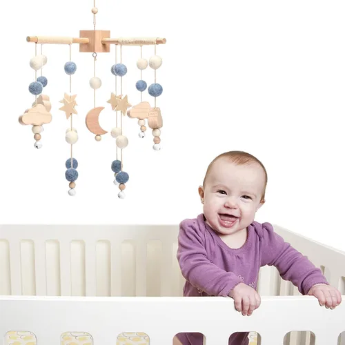 Vista 3 de Móvil de bebé para cuna Cuna de bebé, cuna de bebé, luna de estrella móvil para bebés niños y niñas Decoración bohemia para guardería Juego