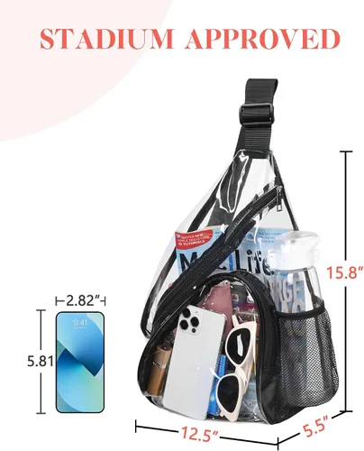 Vista 3 de HULISEN Bolsa de PVC transparente aprobada para estadios, mochila con correa ajustable, Bolsa de bandolera transparente