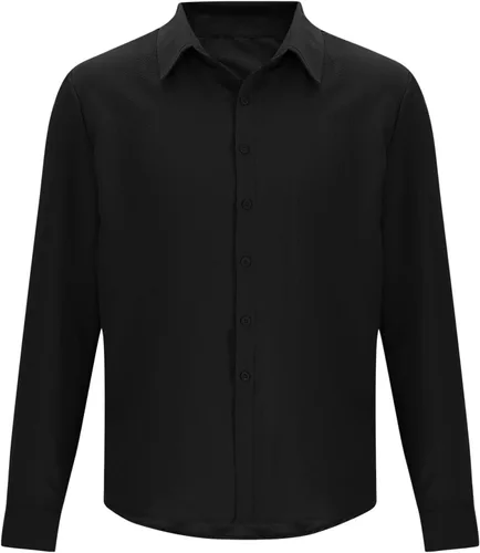 Vista 2 de Camisas de vestir para hombre, sin arrugas, ajuste regular, de manga larga, con botones, casual, a la moda, con cuello sólido
