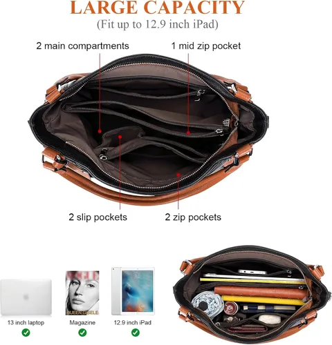 Vista 7 de Over Earth Bolsos de cuero suave para mujer, bolso de hombro tipo hobo grande