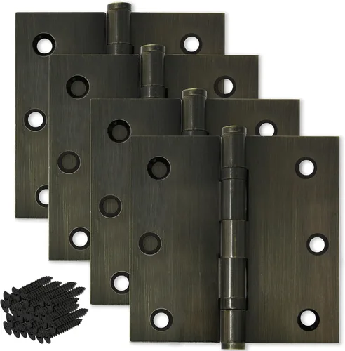 Vista 8 de Solid Brass Door Hinge Heavy Duty Ball Bearing 3.5 x 3.5 Inch - Set of 2 Hinges (Antique Brass)