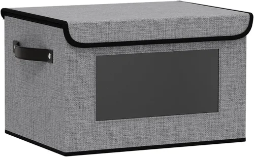 Vista 18 de Cajas de almacenamiento plegables con tapas, organizadores de armario de lino, contenedores de almacenamiento de 10.2 x 7.8 x 6.7 pulgadas para Beige