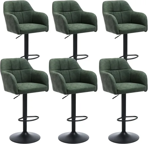 Vista 11 de Moderno juego de 2 taburetes de bar giratorios de piel sintética con apoyabrazos, silla de bar ajustable tapizada con base de metal reposapiés
