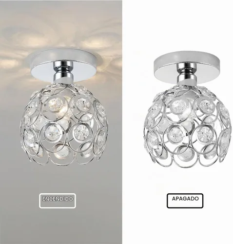 Vista 3 de Lámpara de araña mini plateada, lámpara de techo de cristal, luces de pasillo semiempotradas, pequeñas cubiertas de lámpara de araña de metal hechas