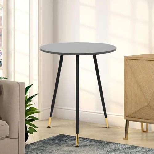 Vista 7 de NOBPEINT Mesa auxiliar redonda de madera moderna, mesa auxiliar de 28 pulgadas con 3 patas de metal (gris)