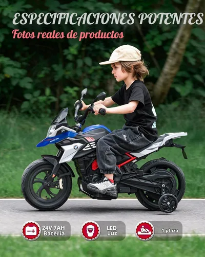 Vista 3 de Motocicleta eléctrica para niños de 24 V con licencia BMW Ride On Azul
