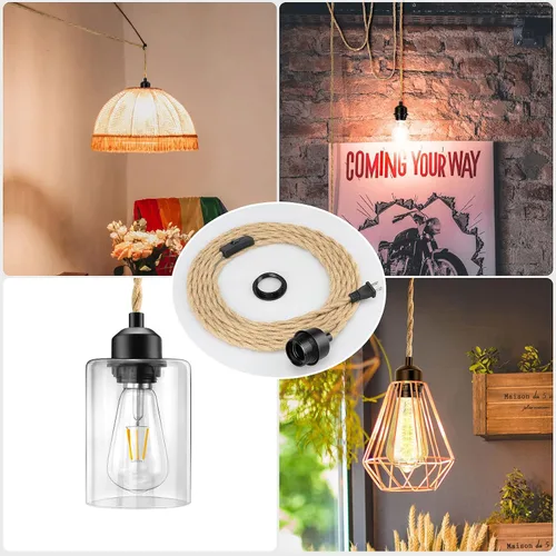 Vista 5 de LYOOWNG Cable de luz colgante con enchufe, luces colgantes estilo granja con cable enchufable, kit de cable de luz colgante de 15 pies de cuerda