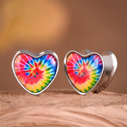 Vista 3 de 2 medidores de oreja de acero inoxidable con forma de corazón para orejas