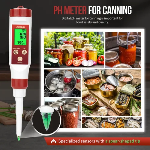 Vista 5 de Medidor de pH para alimentos Medidor de pH digital para fermentación Salsa picante Enlatado Punta de lanza Probador de alimentos pH Sonda