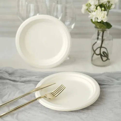 Vista 8 de Efavormart - Paquete de 50 platos redondos de bagazo biodegradables blancos de 7 pulgadas, compostables, ecológicos, desechables, aperitivos, Tipo 17