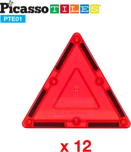 Vista 4 de PicassoTiles Juego combinado de azulejos magnéticos equiláteros pequeños + 353 piezas de azulejos magnéticos, 12 piezas de bloques de construcción
