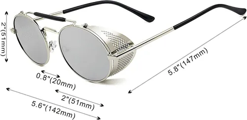 Vista 4 de RONSOU - Lentes de sol polarizados estilo steampunk redondas y vintage, con protección UV400, con marco