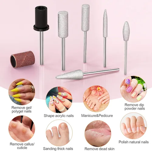 Vista 5 de Taladro de uñas eléctrico de 20000 rpm, compacto, portátil, Efile, profesional, manicura y pedicura, kit de taladro de lima de uñas para acrílico