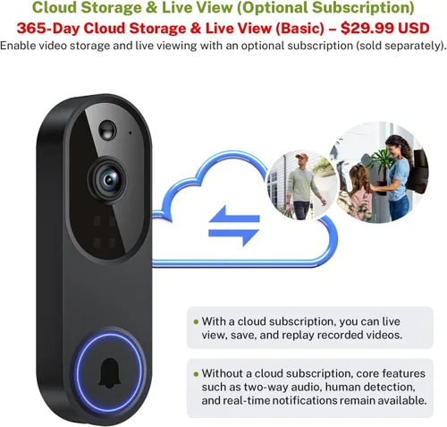 Vista 6 de Lunelyx Cámara de timbre de video inalámbrico 1080P, cámara de vigilancia inteligente para exteriores, vista en vivo FHD, almacenamiento en la nube