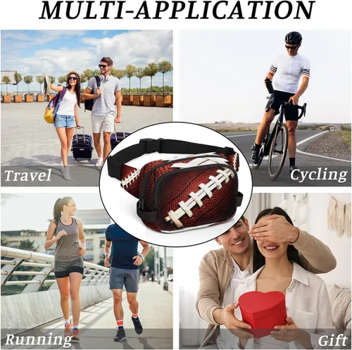 Vista 7 de Riñonera de fútbol americano para hombres y mujeres, bolsa cruzada de fútbol con correa ajustable, bolsa impermeable para viajes, caminar, correr
