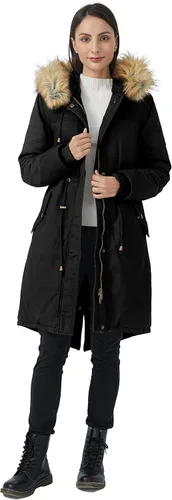 Vista 2 de WenVen Chaqueta larga de invierno con capucha y forro de sherpa para mujer, Beige