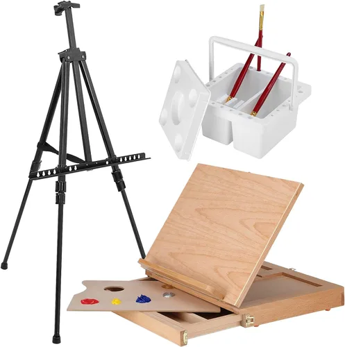 Vista 2 de Juego de 149 piezas de pintura de artista de lujo con caballete de aluminio y madera de haya, 48 colores de pinturas acrílicas y al óleo, pinturas