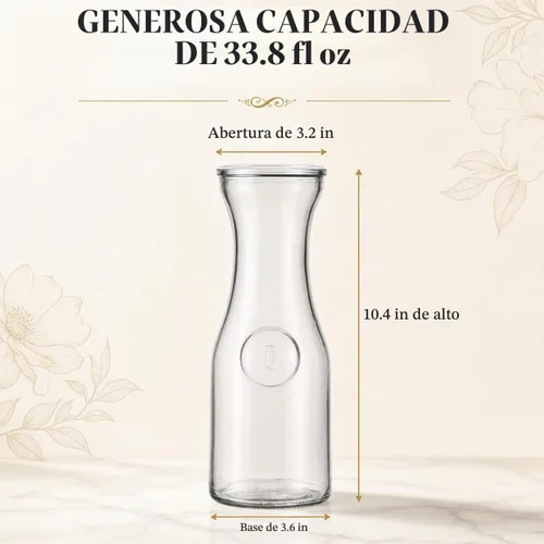 Vista 3 de Juego de 4 jarras de vidrio y jarras para suministros de barra de mimosa, jarra de vidrio de 1 litro con tapas para vino, brunch, champán, limonada