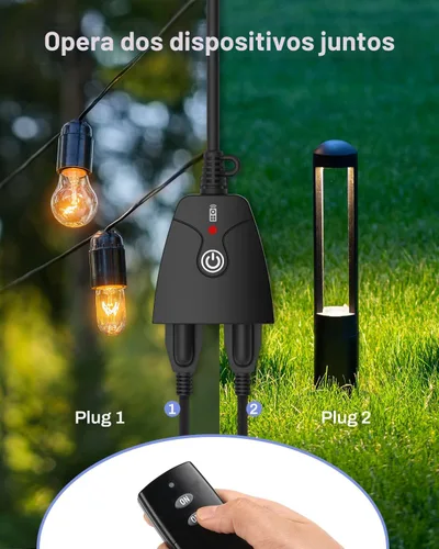 Vista 6 de HBN - Enchufe de toma múltiple con control remoto inalámbrico para exteriores, regleta de enchufes resistente a la intemperie, enchufes eléctricos