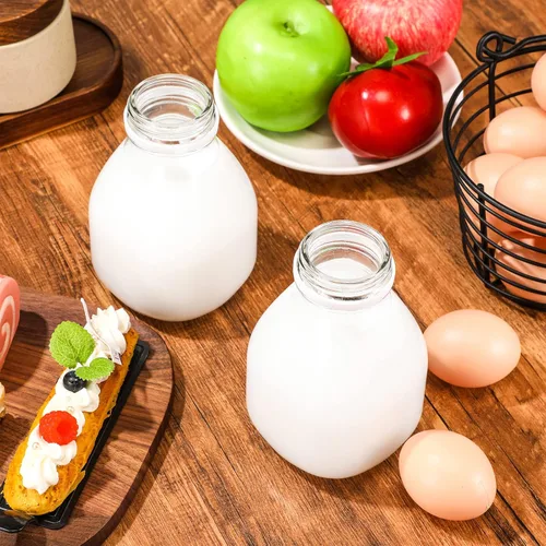Vista 3 de Patelai - 6 botellas de leche de vidrio de 16 onzas con tapas, recipientes pequeños de leche con tapa, almacenamiento en refrigerador, botella