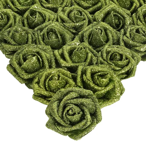Vista 32 de IPOPU Rosas Negras con Purpurina, 50 PIEZAS Rosas Falsas con Purpurina Flores para Manualidades DIY Ramo de Boda Decoración de Casa y Fiesta (Negro)