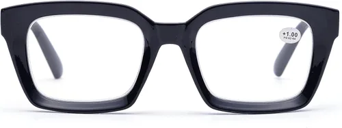 Vista 3 de Lentes de lectura cuadrados estilo retro Oprah, armazón grande y vidrios de 1.96 pulgadas.