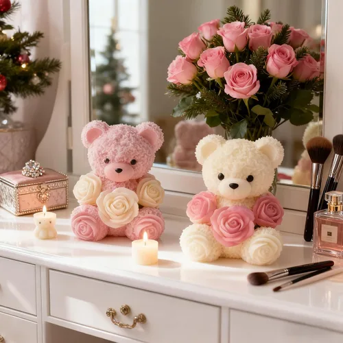 Vista 5 de 2 moldes de silicona de oso de rosas, moldes para hacer velas de oso de peluche 3D, adorno para moldes de resina epoxi para manualidades, molde