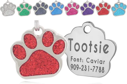 Vista 6 de Etiquetas de identificación de mascotas de acero inoxidable grabadas con láser, personalizadas para perros y gatos, etiqueta redonda de hueso