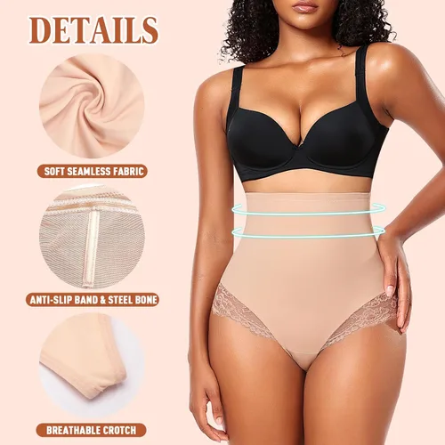 Vista 5 de Werena Tummy Control Thong Shapewear For Women Seamless High Waist Shaping Thong Panties Body Shaper Girdle Underwear