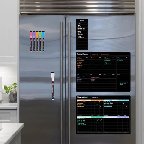 Vista 7 de Juego de calendario de pizarra blanca negra para nevera (paquete de 3), 1 tabla magnética de tareas y 1 planificador semanal para refrigerador, 1
