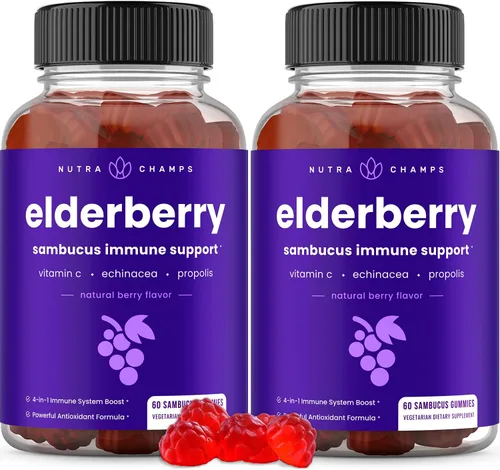 Vista 9 de NutraChamps Gomitas de saúco con vitamina C, propóleo y equinácea, vitaminas gomosas de apoyo del sistema inmunológico para adultos y niños, fuerza