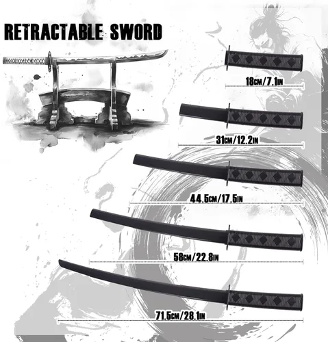 Vista 6 de 2 PCS 3D Impreso Gravedad Retráctil Samurai Espada Modelo Juguetes Halloween Juguete Portátil Espada Samurai