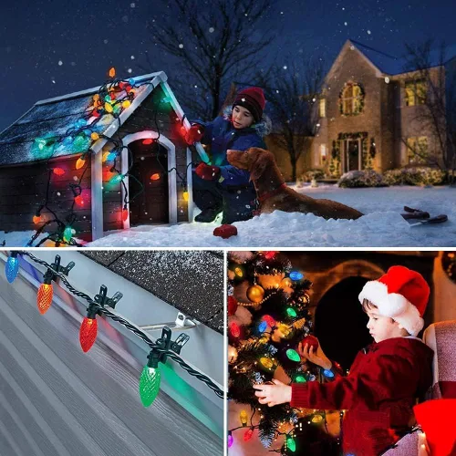 Vista 6 de Paquete de 50 bombillas LED C9 multicolor de repuesto para luces de Navidad, inastillables e impermeables, bombillas LED C9 de plástico para cadenas