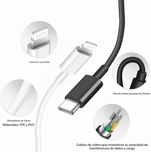 Vista 3 de Cargador para iPhone de carga rápida USB C, cargador tipo C, carga iPad con cable de carga C de 6 pies, compatible con iPhone14/14 Pro Negro