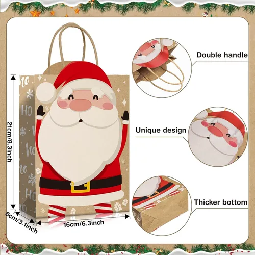Vista 2 de Funrous Bolsas de regalo de Navidad, 6 diseños, bolsas de regalo de papel kraft de Navidad con asas, recuerdos de Navidad para aperitivos