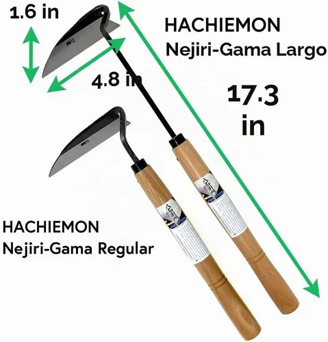 Vista 4 de HACHIEMON Herramienta de deshierbe japonesa de borde muy afilado Nejiri-Gama tipo largo - Hecho en Japón