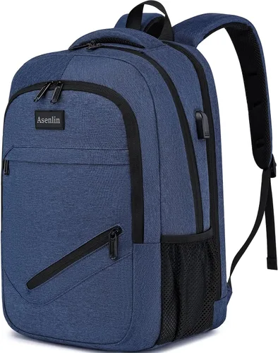 Vista 10 de Mochila Asenlin para portátil de viaje para mujeres y hombres, mochila resistente al agua para negocios, delgada y resistente, con puerto USB