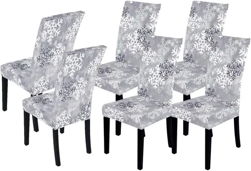 Vista 7 de LIPOR Juego de 2 fundas elásticas para sillas de comedor de Navidad, fundas elásticas para sillas Parsons con estampado de copos de nieve