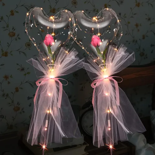 Vista 7 de Decoración de boda, 2 globos LED en forma de corazón, globos transparentes, globos transparentes para fiesta de cumpleaños, fiesta de cumpleaños