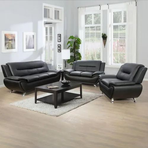 Vista 7 de Juego de sofá de 3 piezas para sala de estar, juego de sofá biplaza de piel sintética, estilo moderno, para sala de estar, apartamento, oficina