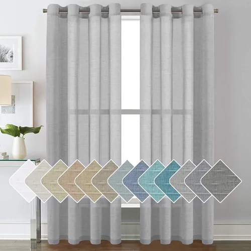 Vista 40 de H.VERSAILTEX Cortinas de lino de mezcla natural para sala de estar/cortinas de lino semitransparentes reductoras de luz de 54 pulgadas de largo