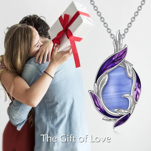 Vista 6 de LUHE Collar de plumas de piedra lunar, collar con colgante de plumas de plata de ley, joyería de regalo de Navidad para mujer